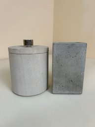 Set Of Concrete Decor Pieces - Vase & Lidded Container-bathroom Accessories