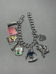 Sterling Charm Bracelet With 8 Sterling & Silver Plate Charms