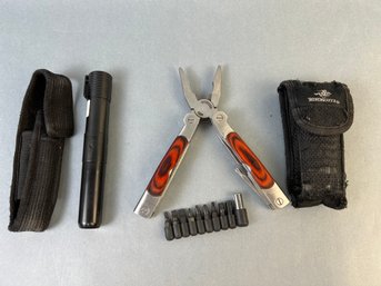 Flashlight And Winchester Multi-tool With Cases.