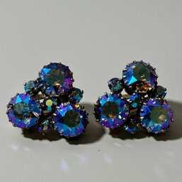 Bluish Purple Rhinestone Clip Earrings