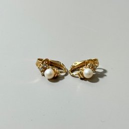 Trifari Crown Goldtone And Faux Pearl Clip