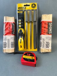 Stanley All Purpose File Set, 2 Packs Wood Shims And A Tape Measure.