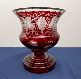 Ruby Red Bohemian Style Cut Glass Vase