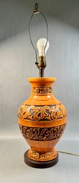 Mid Century Burnt Orange Ceramic Urn Lamp