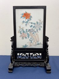 Asian Reversible Glass Floral Painting  With Stand