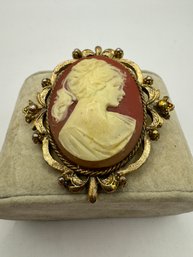 Cameo Pin/pendant Set In Gold Tone Frame