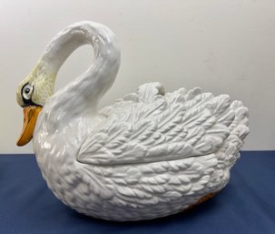 Large Italian Ceramic Swan Tureen