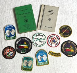 Vintage Handheld Books And Fishing Patches