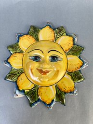 Vintage Stoneware Hand Painted Italian Sunflower Wall Plaque.