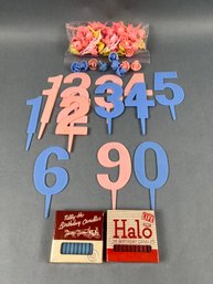 Vintage Birthday Candles Candle Holders And Cake Top Numbers.