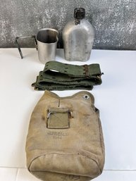 Vintage Mirro Canteen, Cup With Holder And Cartridge Belt.