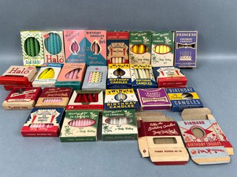 Lot Of Vintage Birthday Candles And A Couple Empty Boxes.