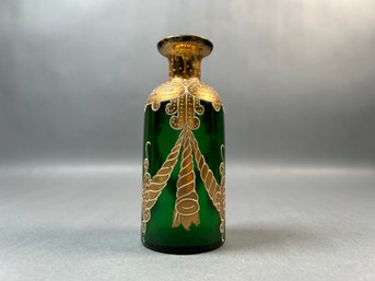 Antique Green And Gold Perfume Bottle