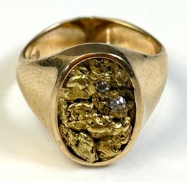 14k Yellow Gold Nugget And Diamond Ring