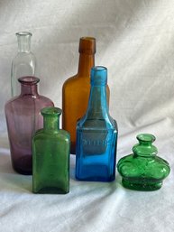 Lot Of 6  Vintage Colored Bottles