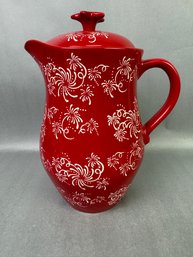 Red 2 Quart Pitcher - Floral Lace- By Tara