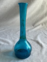 Small Turquoise Blue Hand Blown Glass Bud Vase