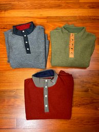 Lot Of 3 Orvis Knitted Snap Wool Sweaters - Red, Olive And Gray - XL