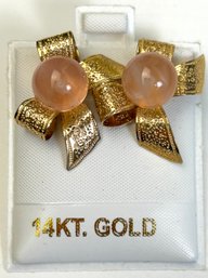 14k Yellow Gold Pebble Bow Earrings