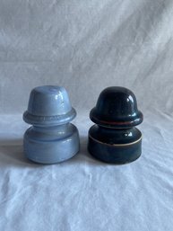 Vintage Pottery Insulators ~ Blue/Brown