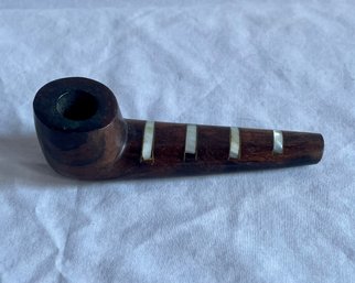 Carved Wood Pipe With Shell Inlay