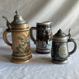 Lot Of 3 Beer Steins German Budweiser