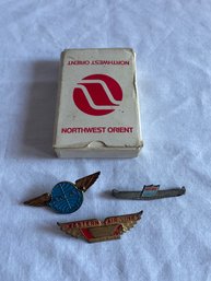 Lot Of Vintage Airline Pins & Card Deck