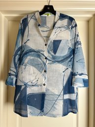 Womens Trisha Tyler Blue & White Abstract Print Overshirt - Size S