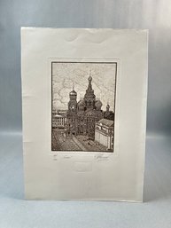 Signed Russian Red Square Etching Architecture