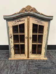 Vintage Wood Tea Cabinet Or Curio Cabinet. 2 Glass Doors