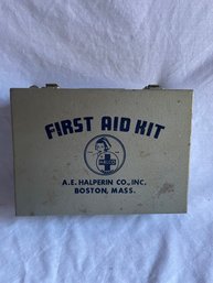 Vintage Metal Case First Aid Kit With Supplies ~ Halperin Co., Inc- Local Pick Up Only