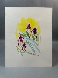 Grand Floral Watercolor Painting From France