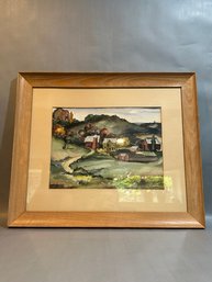 Vintage Watercolor Farm Scene - J. Randolph