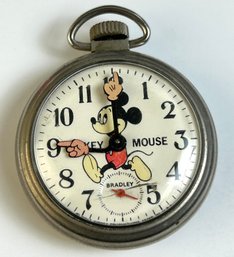 Vintage Bradley Mickey Mouse Silver Pocket Watch