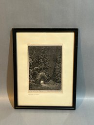 Wood Block, Pencil Signed Kapelle In Waldi- Chapel In The Forest
