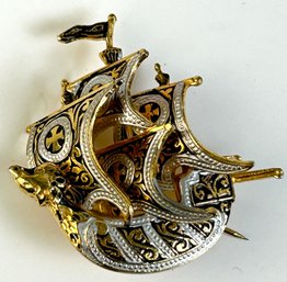 Vintage Gold Ship Pin Spain