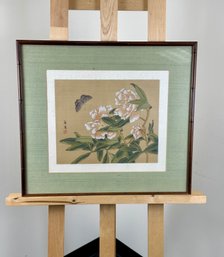 Chinese Art - Flowers And Butterfly Signed With A Chop Stamp