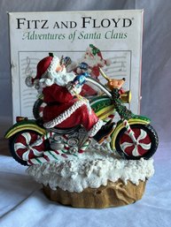 IN BOX Fitz And Floyd Adventures Of Santa Clause Motorcycle Santa Figurine Music Box