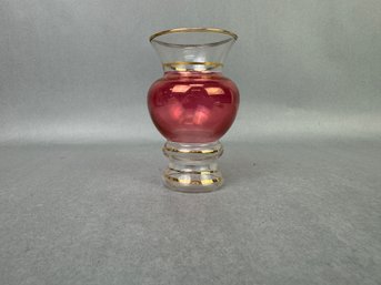 Small Translucent Red Glass With Gold Rim