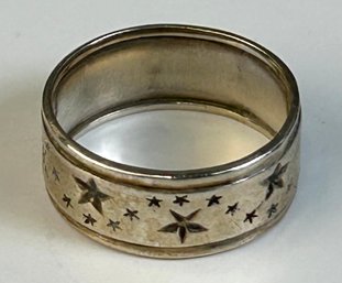 Vintage Sterling Silver Stars Embroidered Ring