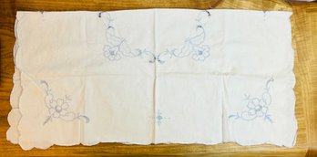 Vintage Table Cloth Embroidered Cream With Blue Floral Pattern