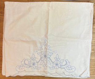 Vintage Pillow Case  Embroidered Cream With Blue Floral