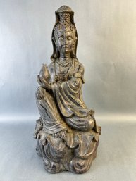 Resin Garden Statue Of A Lady Meditating.
