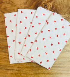 4 Red And White Cloth Napkins Made In Denmark