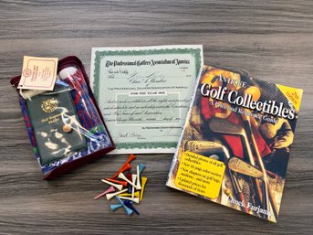Lot Of Golf Items: Tees, Book, Certificate, Gift Collection