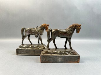 Pair Of Copper Bronze Horse Bookends