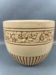 Vintage Stoneware Planter Embossed With Flowers.