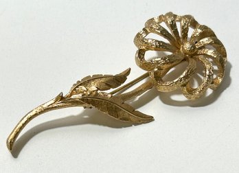 Vintage Monet Costume Jewelry Floral Gold Brooch