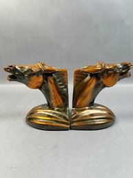 Vintage Copper Bronze Horse Bookends