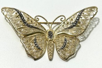 Vintage Sterling Silver German Ornate Gold Butterfly Brooch